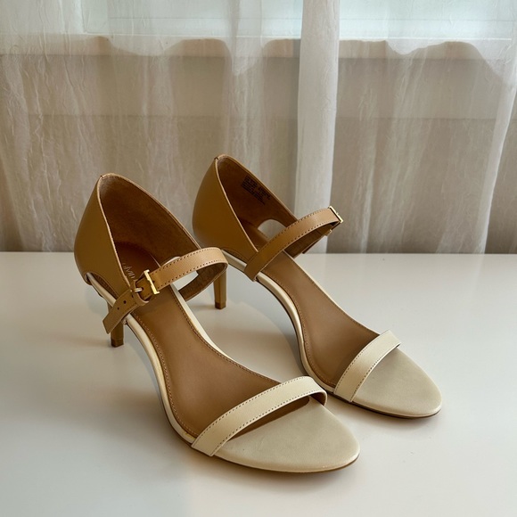 Calvin Klein Shoes - Calvin Klein | White and tan Lugina heels size 7